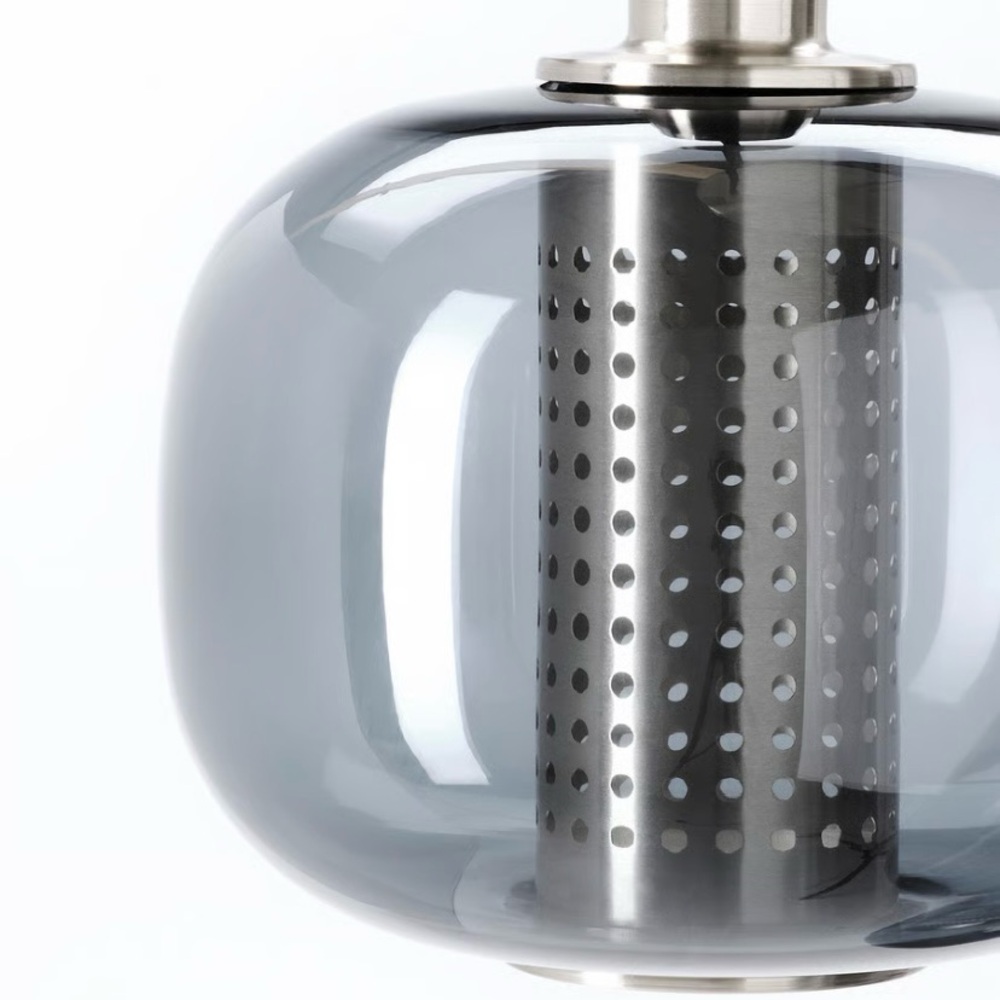 BNIB IKEA HÖGVIND Pendant lamp w/ 3 lamps, nickel/gray glass, 16" (3 Available) - Picture 8 of 10